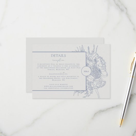 Modern en Elegant Bloemen Boquet Details Kaart (Voorkant / Achterkant in situ)