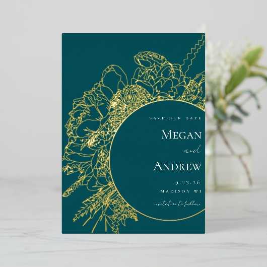 Modern en Elegant Bloemenboeket Save the Date Folie Uitnodiging (Staand Voorkant)