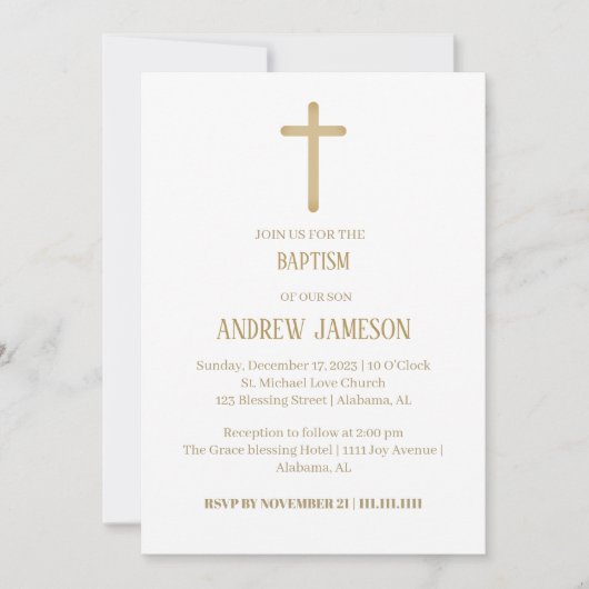 Modern en Elegant Christelijk Gold Cross | Doop Kaart (Voorkant)