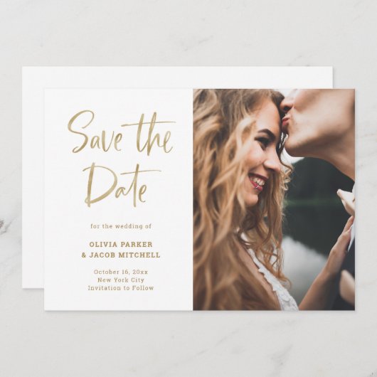 Modern en elegant Faux Gold | Foto Save The Date (Voorkant / Achterkant)