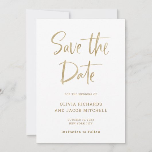 Modern en Elegant | Faux Gold Kijk Wedding Save The Date (Voorkant)