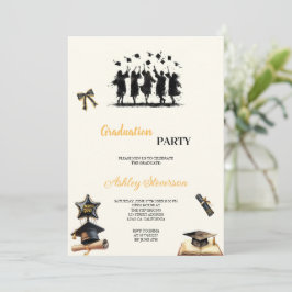MODERN EN ELEGANT GOUD EN ZWART AFSTUDEERFEEST KAART