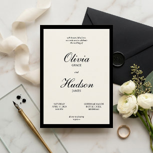 Modern en Elegant Huwelijk met Zwartrand Script Kaart