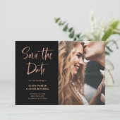 Modern en elegant Roos Gold en zwart | Foto Save The Date (Staand voorkant)