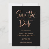 Modern en Elegant | Roos Gold en zwarte bruiloft Save The Date (Voorkant)