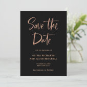 Modern en Elegant | Roos Gold en zwarte bruiloft Save The Date (Staand voorkant)