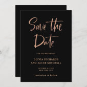 Modern en Elegant | Roos Gold en zwarte bruiloft Save The Date (Voorkant / Achterkant)