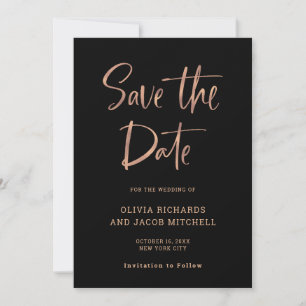 Modern en Elegant   Roos Gold en zwarte bruiloft Save The Date