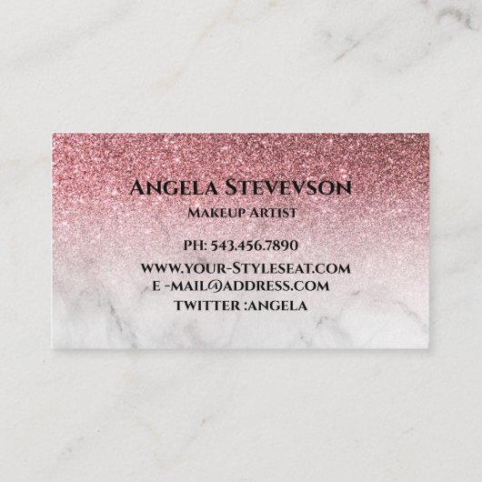 modern en elegant roos goud glitter marmer visitekaartje (Achterkant)