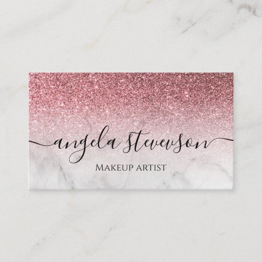 modern en elegant roos goud glitter marmer visitekaartje (Voorkant)