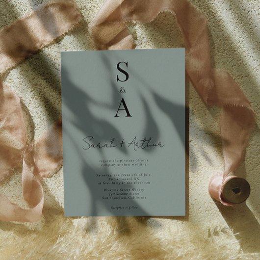 Modern en Elegant Script en Monogram Bruiloft Kaart