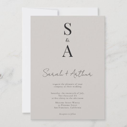 Modern en Elegant Script en Monogram Bruiloft Kaart (Voorkant)