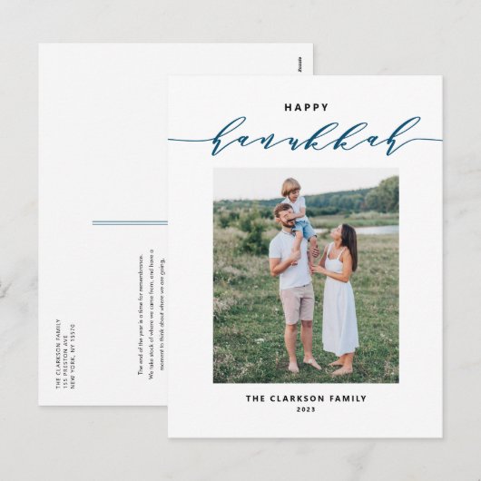 Modern en elegant script Happy Hanukkah-foto Feestdagenkaart (Voorkant / Achterkant)