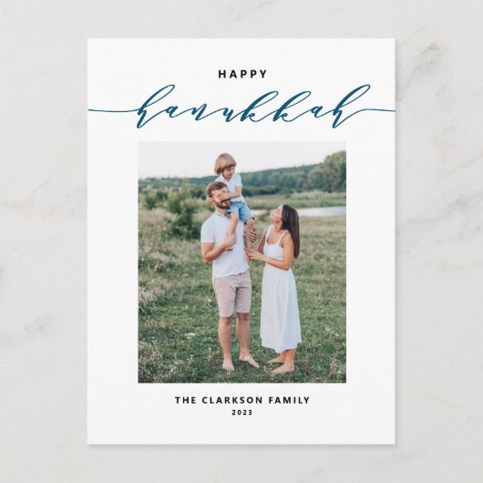Modern en elegant script Happy Hanukkah-foto Feestdagenkaart (Voorkant)