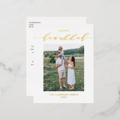 Modern en elegant script Happy Hanukkah-foto Folie Feestdagen Briefkaart (Voorkant / Achterkant)