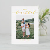 Modern en elegant script Happy Hanukkah-foto Folie Feestdagenkaart (Staand Voorkant)