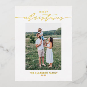 Modern en Elegant Script Prettig Kerstmis Foto Folie Feestdagen Briefkaart