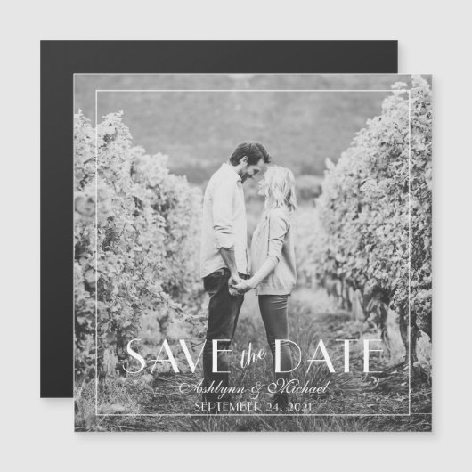 Modern en elegant, stijlvol vierkant huwelijk magnetische uitnodiging (Voorkant / Achterkant)