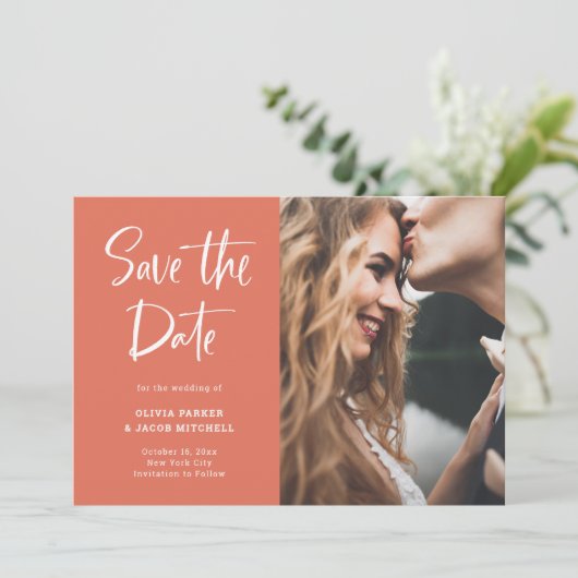 Modern en Elegant Terracotta | Foto Save The Date (Staand voorkant)