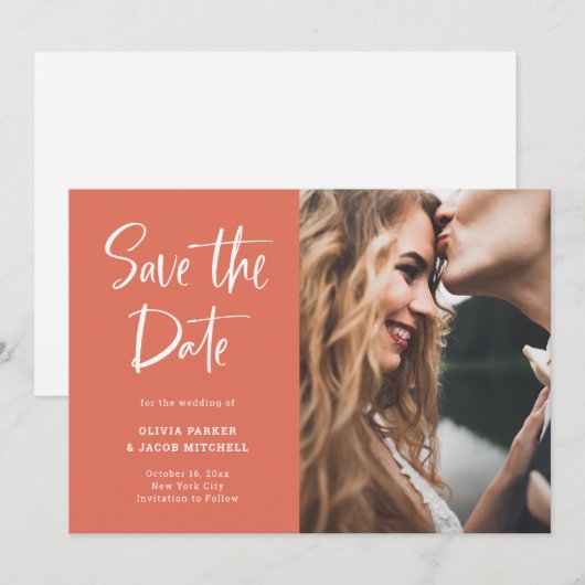 Modern en Elegant Terracotta | Foto Save The Date (Voorkant / Achterkant)