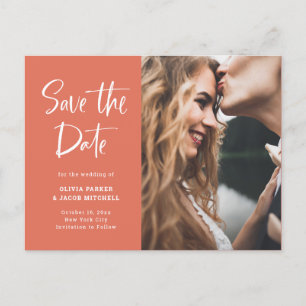 Modern en Elegant Terracotta Photo Save the Date Aankondigingskaart