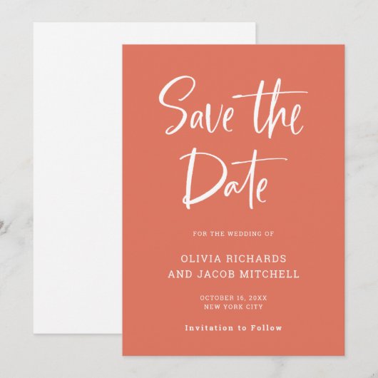 Modern en Elegant | Terracotta Wedding Save The Date (Voorkant / Achterkant)