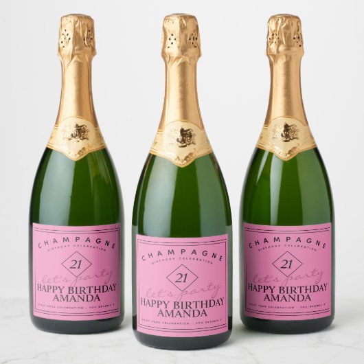 Modern en Elegant Verjaardag Roze Mousserende Wijn Sparkling Wijnetiket (Flessen)