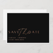 Modern en elegant zwart-Roos, zwart-witscript Save The Date (Voorkant / Achterkant)