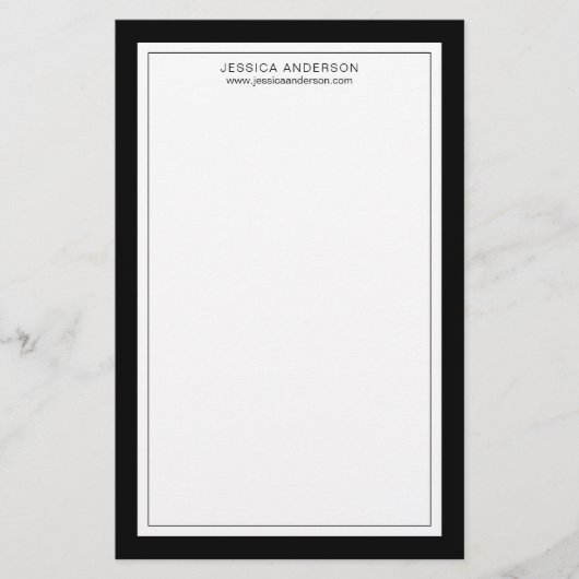 Modern en elegant zwart-wit gepersonaliseerd briefpapier (Voorkant)