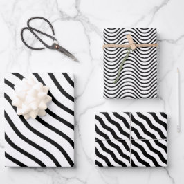 Modern en Elegant zwart-wit Gestreept cadeau Inpakpapier Vel