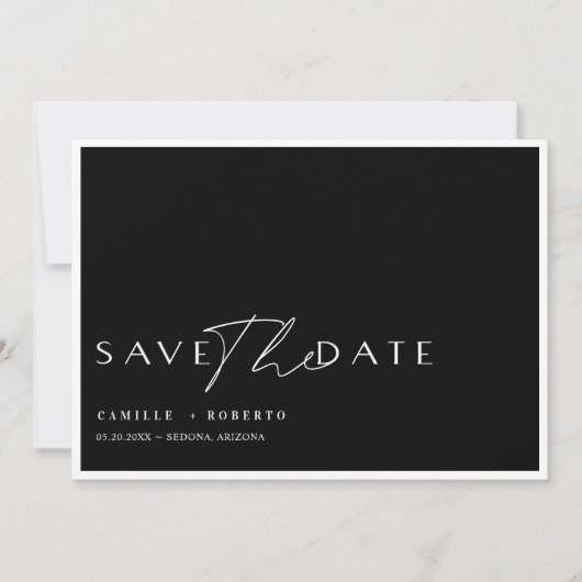 Modern en elegant zwart-witscript save the date (Voorkant)