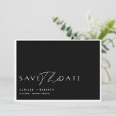 Modern en elegant zwart-witscript save the date (Staand voorkant)