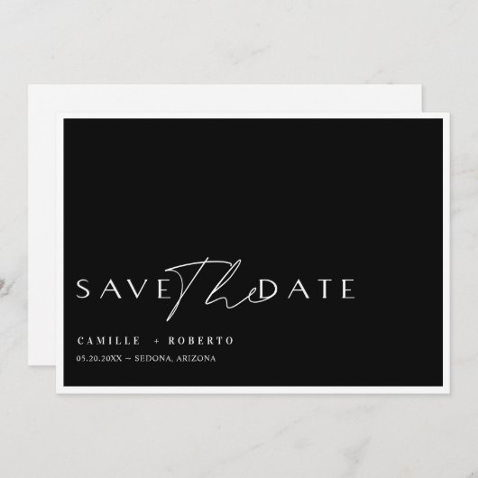 Modern en elegant zwart-witscript save the date (Voorkant / Achterkant)