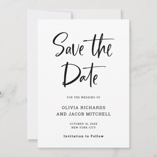 Modern en Elegant | Zwarte en witte bruiloft Save The Date (Voorkant)