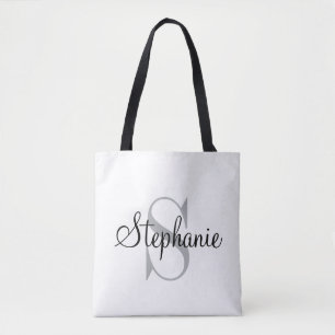 Modern en Elegante Zwarte Gepersonaliseerde Monogr Tote Bag