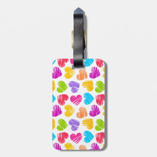 Modern en Girly Vibrant Doodled Hearts Pattern Bagagelabel (Achterkant verticaal)