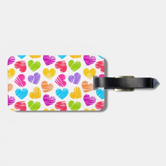 Modern en Girly Vibrant Doodled Hearts Pattern Bagagelabel (Achterkant horizontaal)