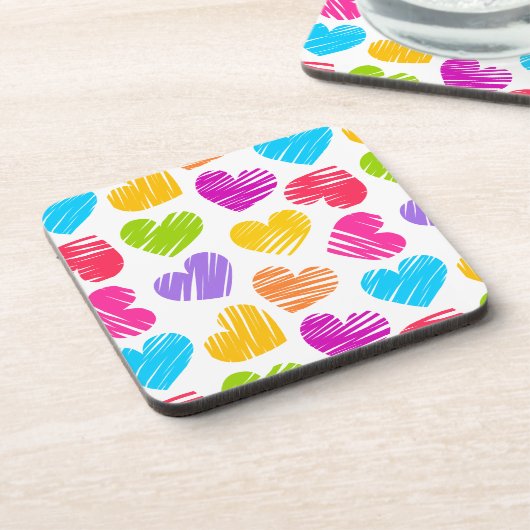 Modern en Girly Vibrant Doodled Hearts Pattern Drankjes Onderzetter (Linkerzijde)