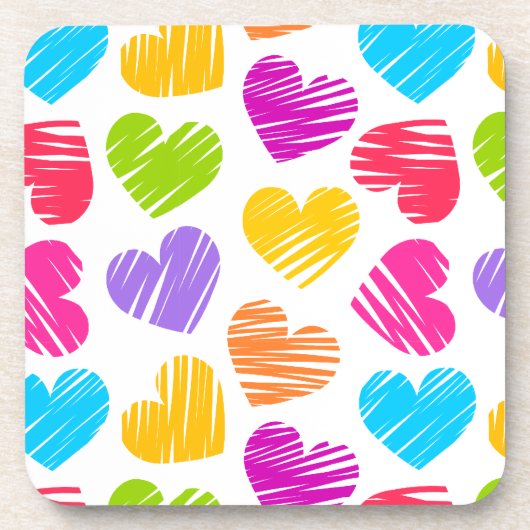 Modern en Girly Vibrant Doodled Hearts Pattern Drankjes Onderzetter (Voorkant)