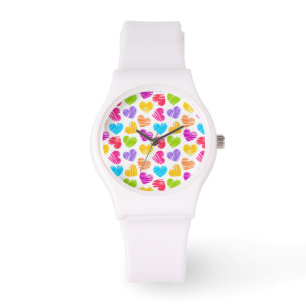 Modern en Girly Vibrant Doodled Hearts Pattern Horloge