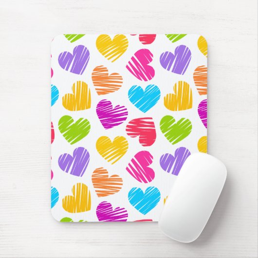 Modern en Girly Vibrant Doodled Hearts Pattern Muismat (Met muis)