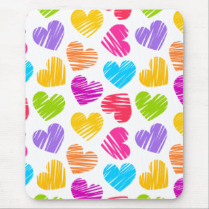 Modern en Girly Vibrant Doodled Hearts Pattern Muismat
