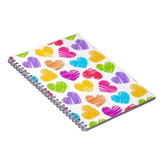 Modern en Girly Vibrant Doodled Hearts Pattern Notitieboek (Rechterzijde)