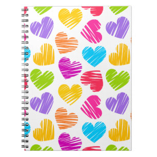 Modern en Girly Vibrant Doodled Hearts Pattern Notitieboek