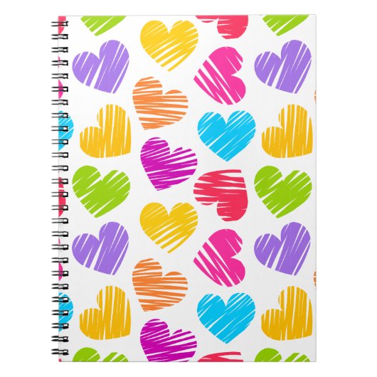 Modern en Girly Vibrant Doodled Hearts Pattern Notitieboek (Voorkant)