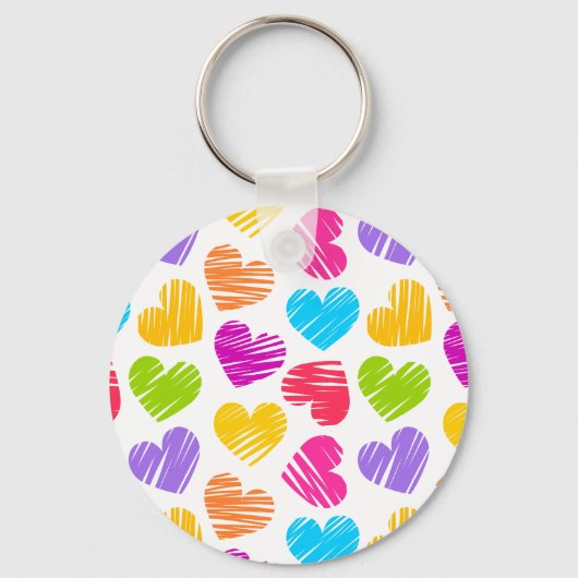 Modern en Girly Vibrant Doodled Hearts Pattern Sleutelhanger (Voorkant)
