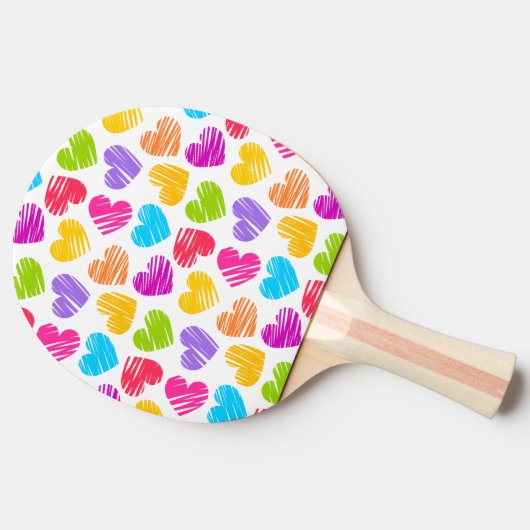 Modern en Girly Vibrant Doodled Hearts Pattern Tafeltennisbatje (Zijkant)