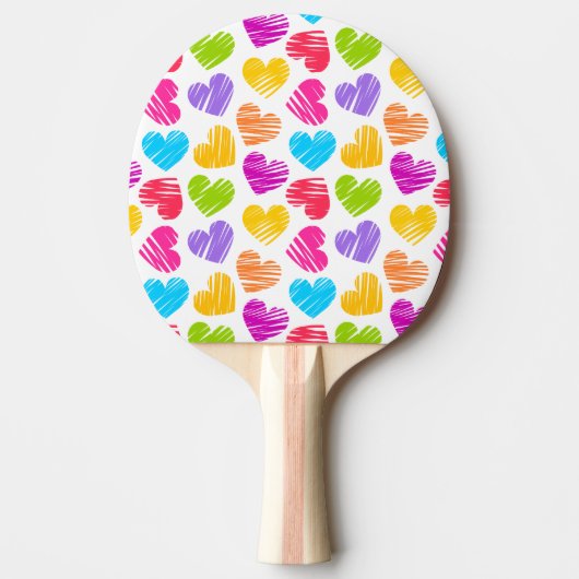 Modern en Girly Vibrant Doodled Hearts Pattern Tafeltennisbatje (Voorkant)