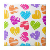 Modern en Girly Vibrant Doodled Hearts Pattern Tegeltje (Voorkant)