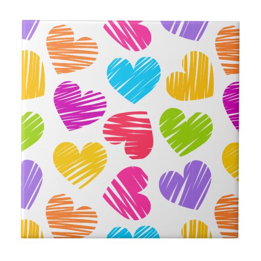 Modern en Girly Vibrant Doodled Hearts Pattern Tegeltje (Voorkant)